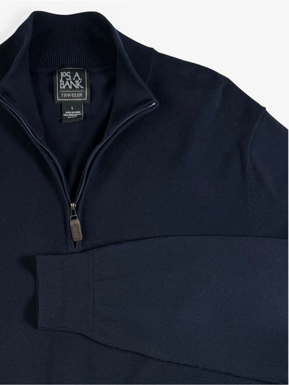 Jos A Bank Traveler Navy Pima Cotton Quarter Zip Sweater Men's L NWOT